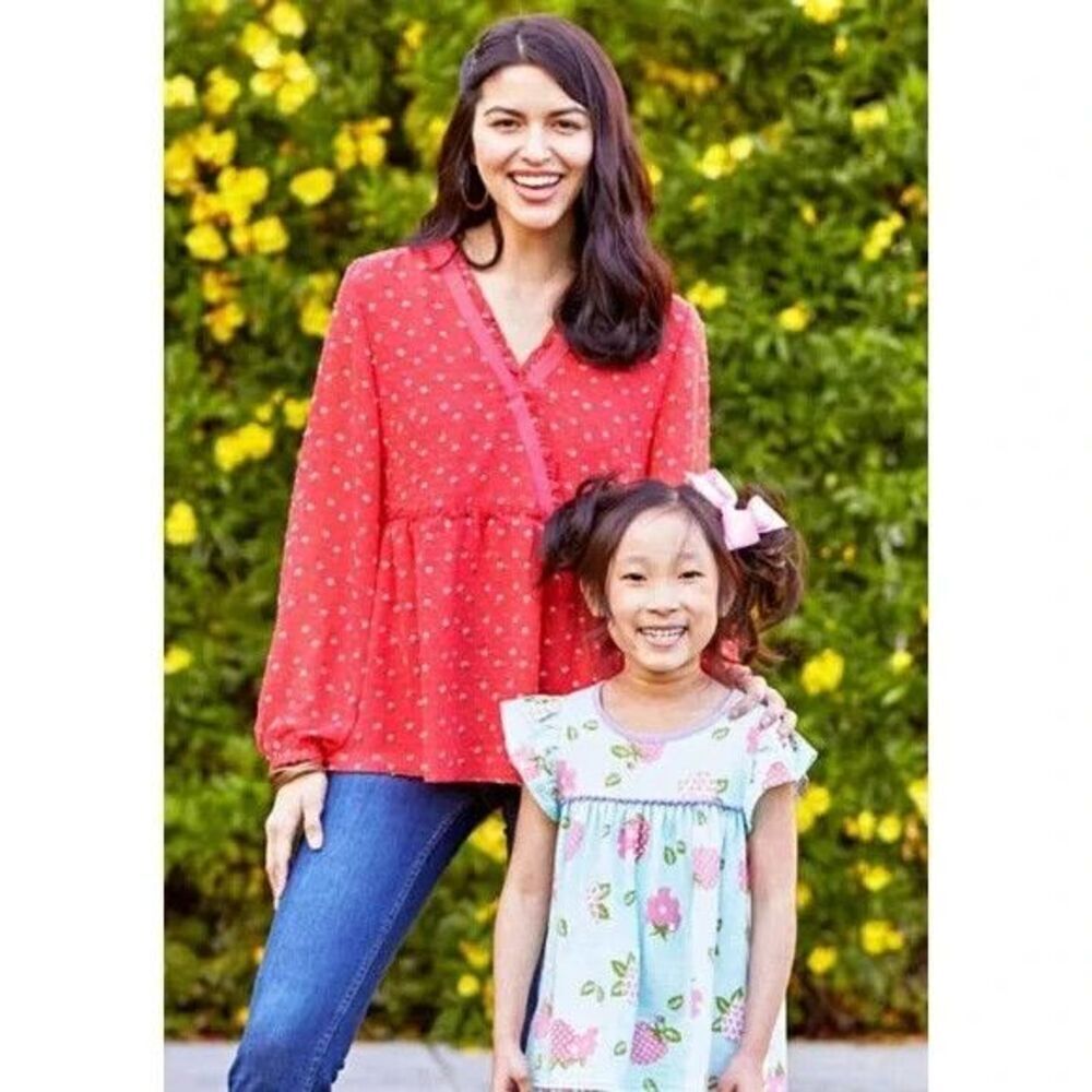 Darling MATILDA JANE "Must Be Love" Red Tufted Dot Crossover Blouse M